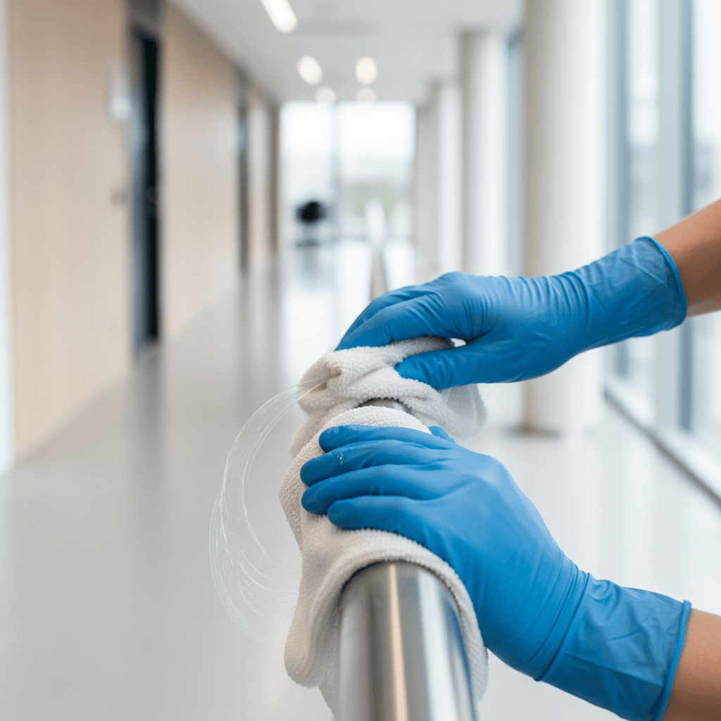 Hygienische Sanitärreinigung mit Desinfektion und professionellen Reinigungsmitteln